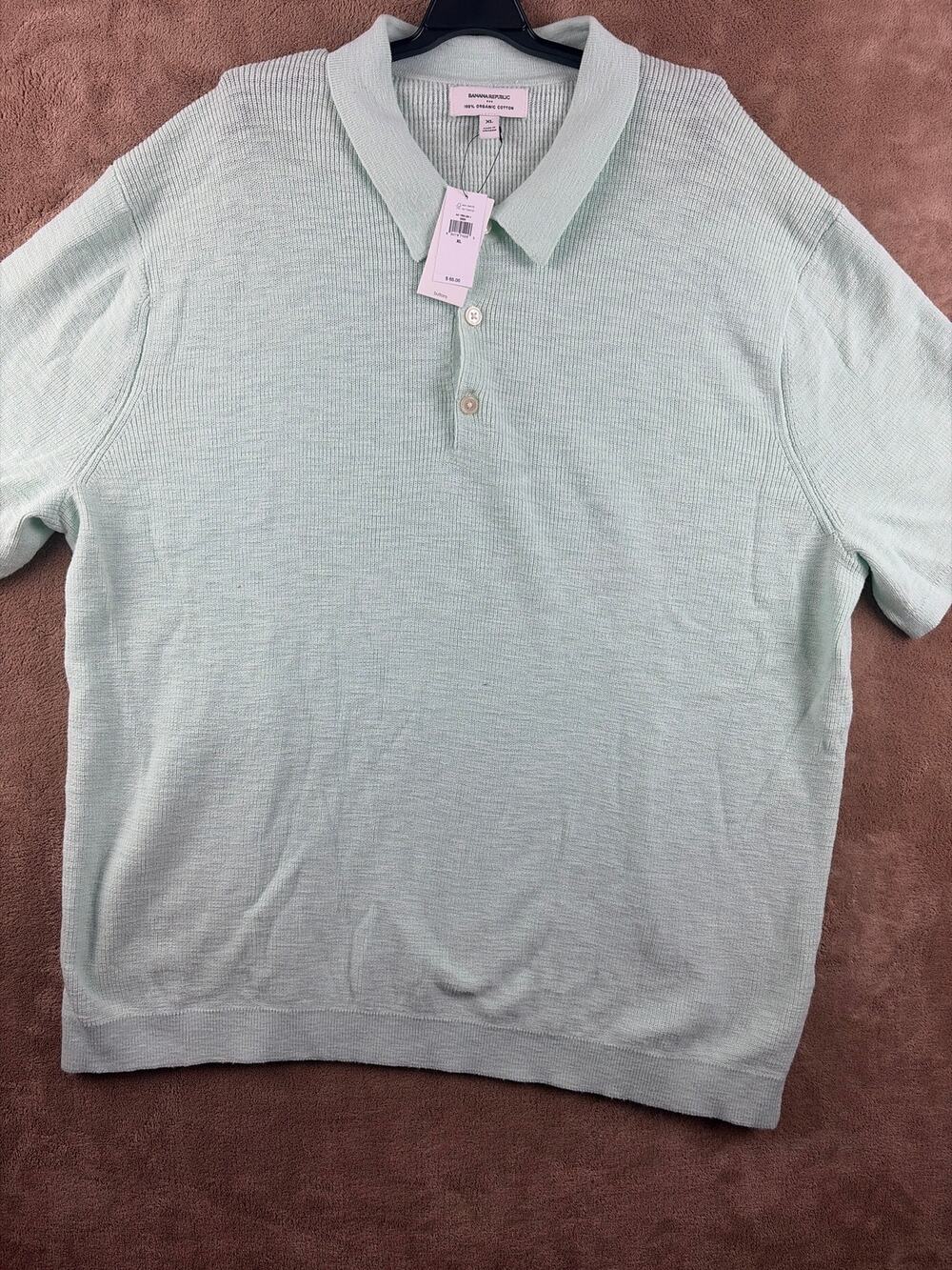 Banana Republic Men XL Mint Green Textured Cotton Knit Short Sleeve Sweater Polo